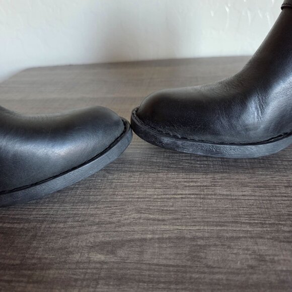 Born Royce Leather Block Heel Ankle Bootie Boots Black Size Womens 7 Buckle Moto - Picture 11 of 12